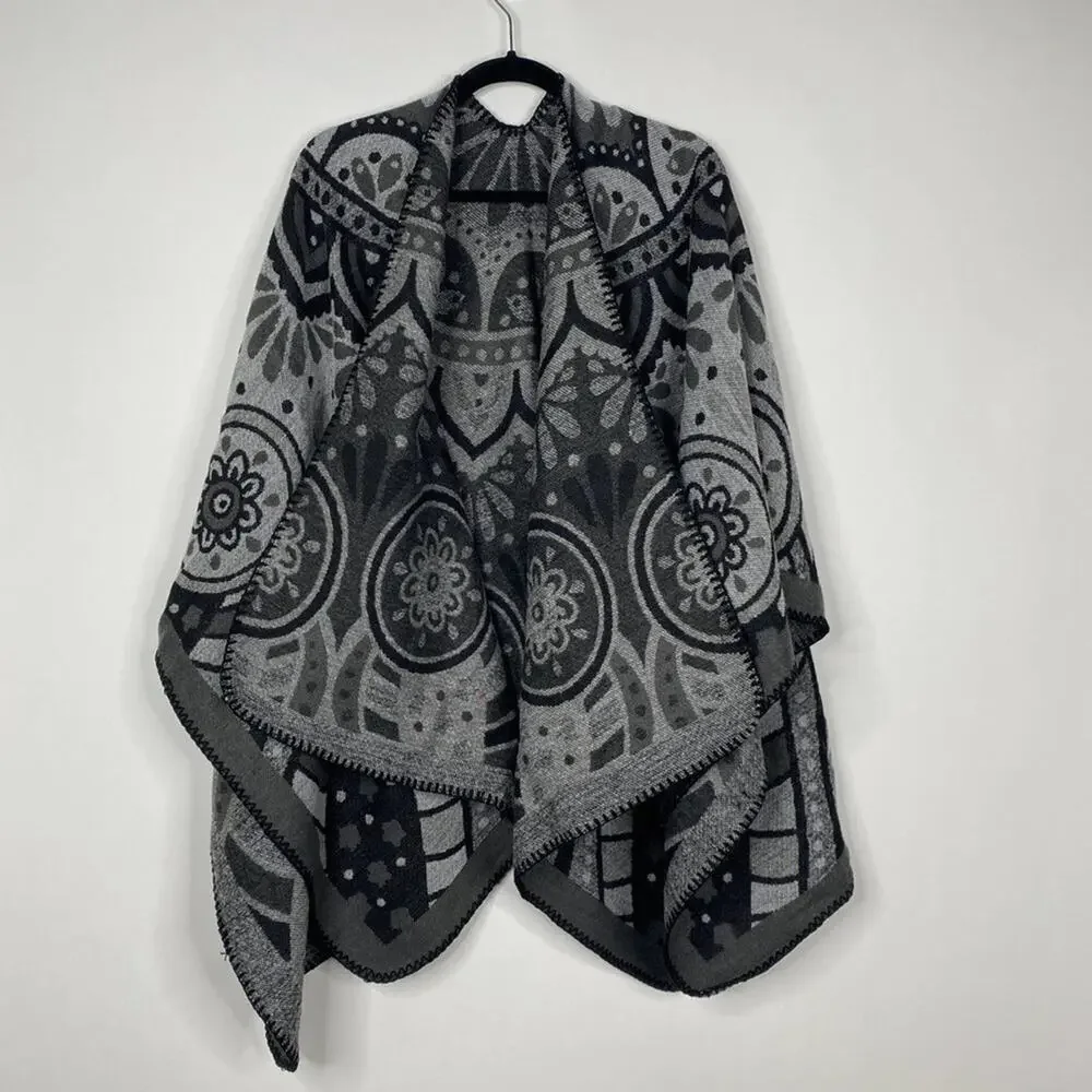 2/$30 NEW Boho Southwest Ruana Oversized Open Wrap Poncho Blanket Scarf
